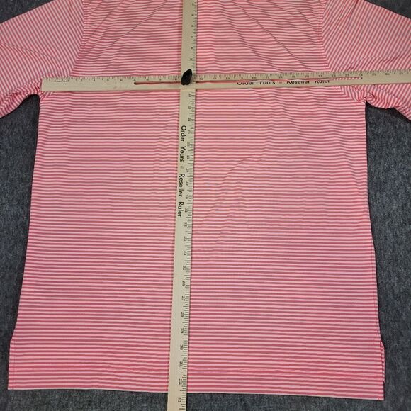 FJ FootJoy Golf Polo Shirt Mens L Large Performance Pink Gray White Striped - Picture 7 of 9